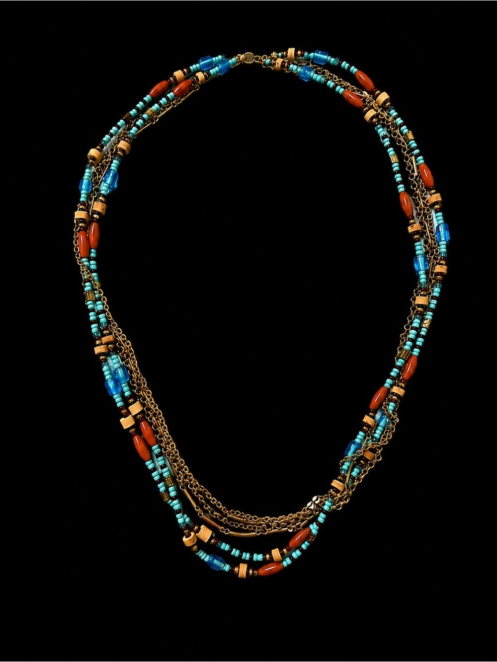Turquoise & Coral Multi-Strand Beaded Necklace with Gold Accents 💛🩵🧡💫